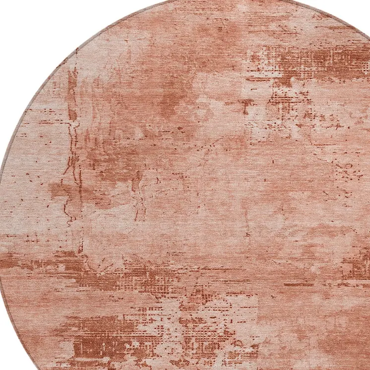 8' Crimson And Ivory Round Abstract Washable Indoor Outdoor Area Rug