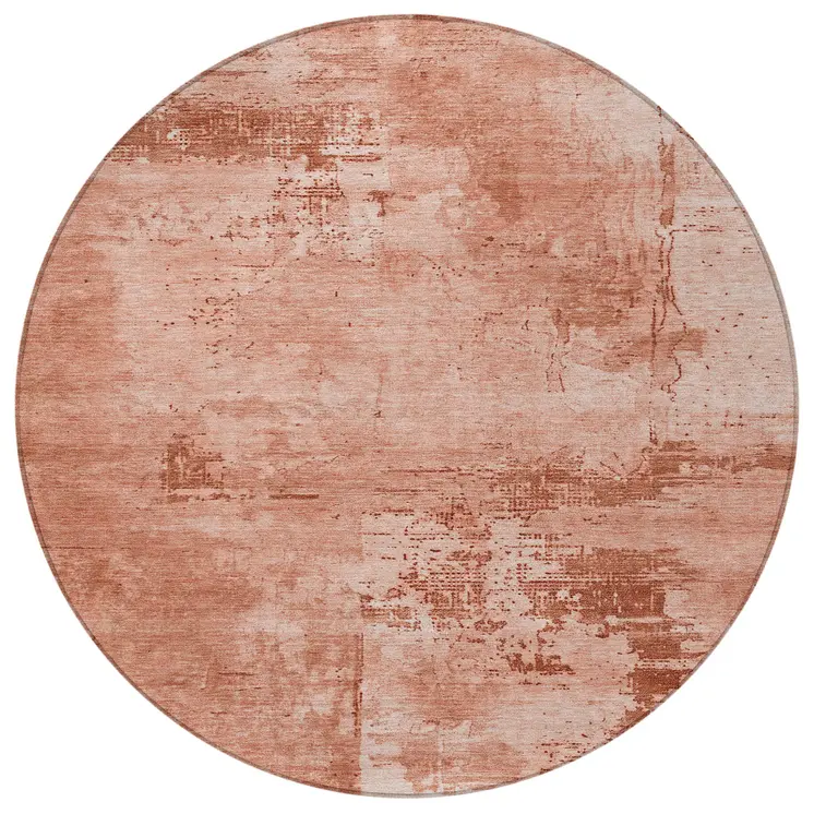 8' Crimson And Ivory Round Abstract Washable Indoor Outdoor Area Rug