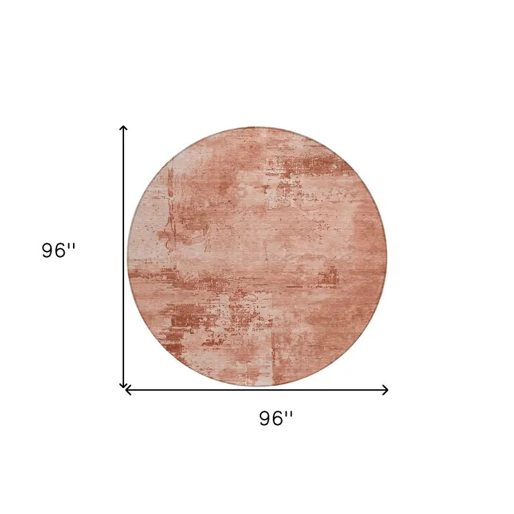 8' Crimson And Ivory Round Abstract Washable Indoor Outdoor Area Rug