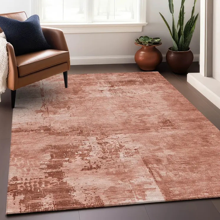 9' X 12' Crimson And Ivory Abstract Washable Indoor Outdoor Area Rug