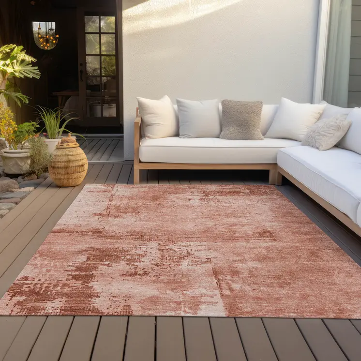 9' X 12' Crimson And Ivory Abstract Washable Indoor Outdoor Area Rug