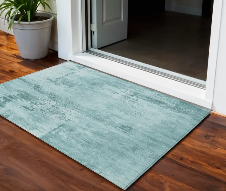 3' X 5' Blue And Ivory Abstract Washable Indoor Outdoor Area Rug