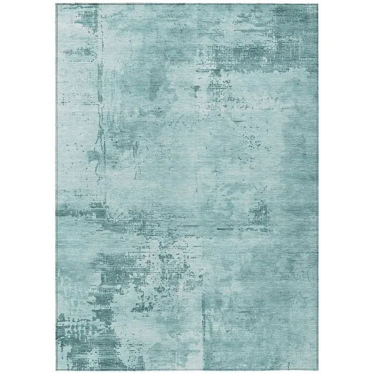 3' X 5' Blue And Ivory Abstract Washable Indoor Outdoor Area Rug
