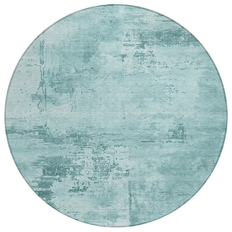8' Blue And Ivory Round Abstract Washable Indoor Outdoor Area Rug