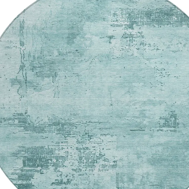 8' Blue And Ivory Round Abstract Washable Indoor Outdoor Area Rug
