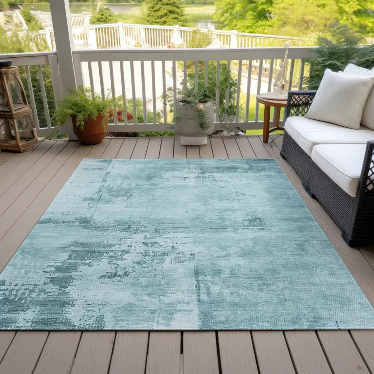 9' X 12' Blue And Ivory Abstract Washable Indoor Outdoor Area Rug