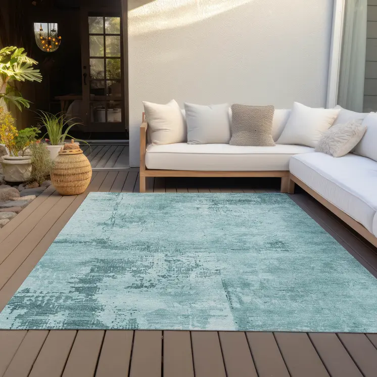 9' X 12' Blue And Ivory Abstract Washable Indoor Outdoor Area Rug