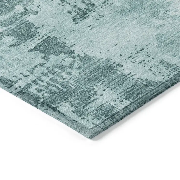 10' X 14' Blue And Ivory Abstract Washable Indoor Outdoor Area Rug