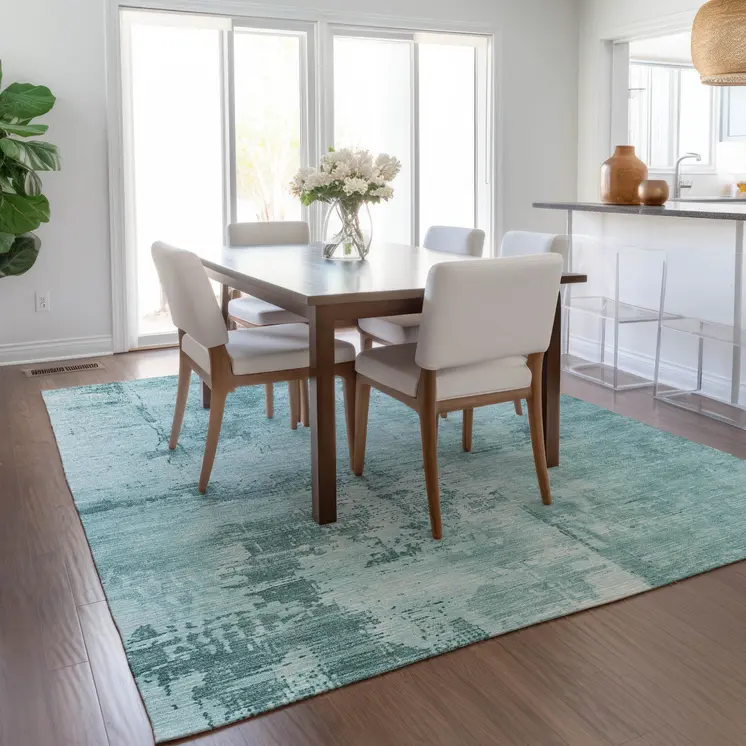 10' X 14' Blue And Ivory Abstract Washable Indoor Outdoor Area Rug