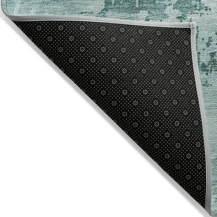 3' X 5' Teal Blue And Ivory Abstract Washable Indoor Outdoor Area Rug