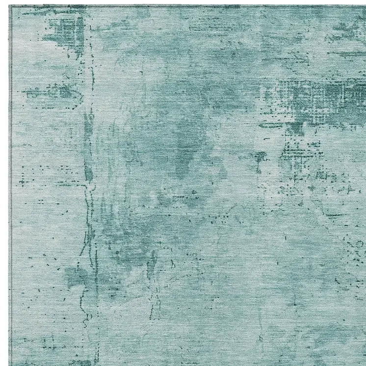 5' X 8' Teal Blue And Ivory Abstract Washable Indoor Outdoor Area Rug