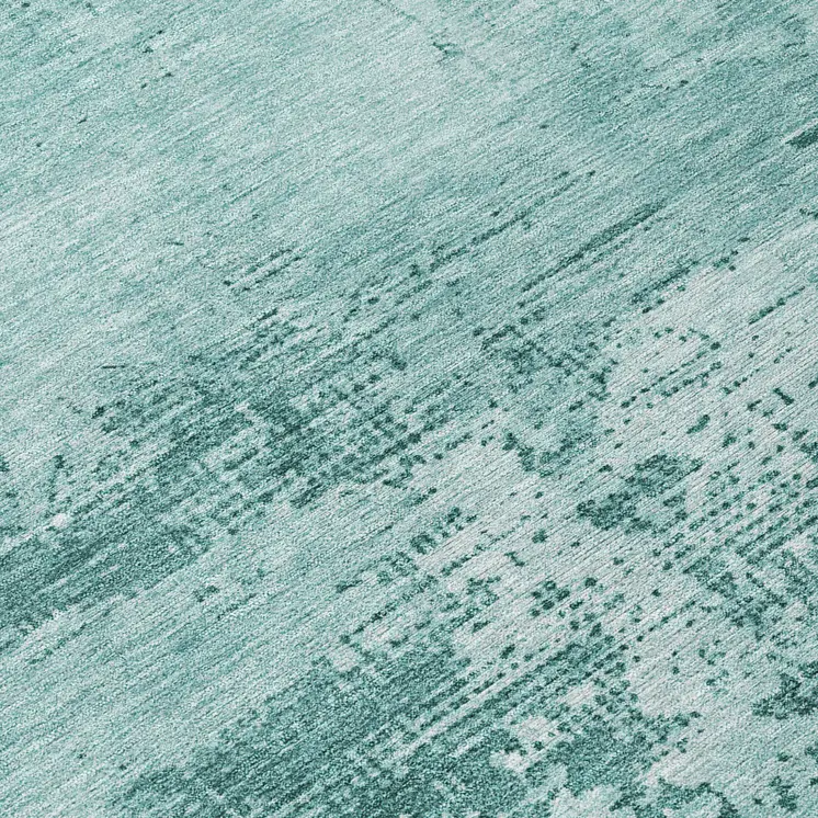 8' Teal Blue And Ivory Round Abstract Washable Indoor Outdoor Area Rug