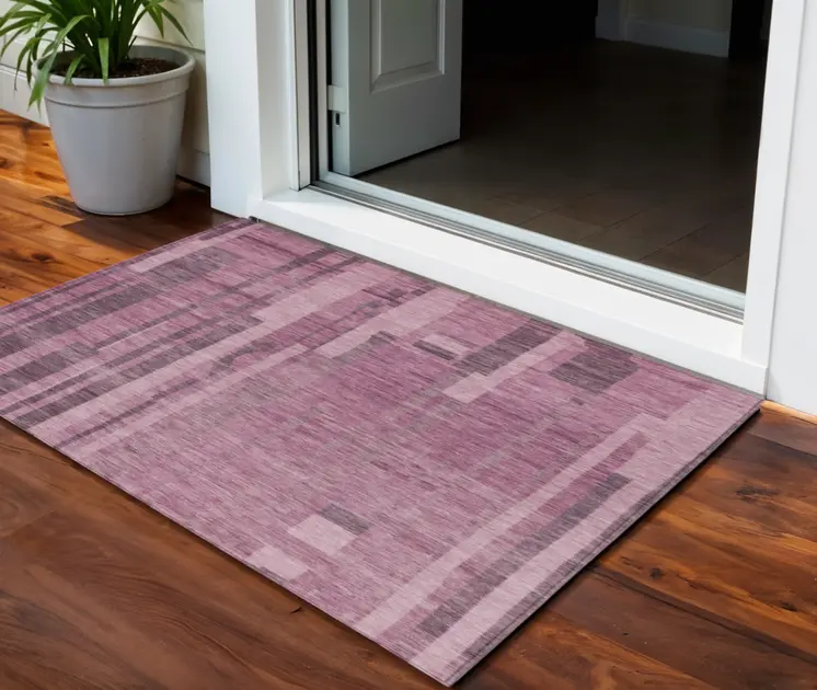 3' X 5' Blush And Brown Striped Washable Indoor Outdoor Area Rug