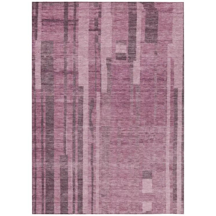 3' X 5' Blush And Brown Striped Washable Indoor Outdoor Area Rug