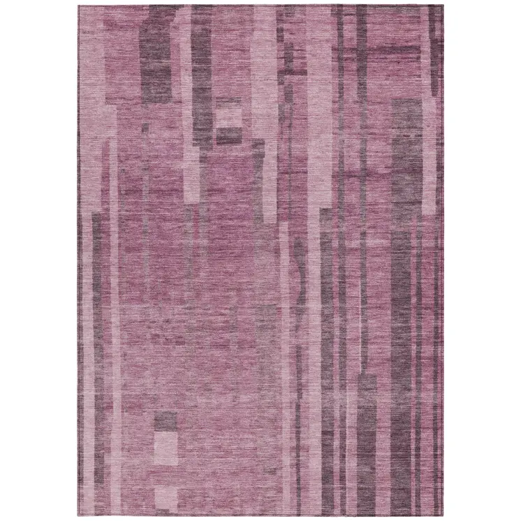 3' X 5' Blush And Brown Striped Washable Indoor Outdoor Area Rug