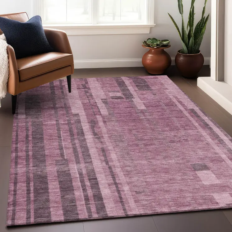 3' X 5' Blush And Brown Striped Washable Indoor Outdoor Area Rug