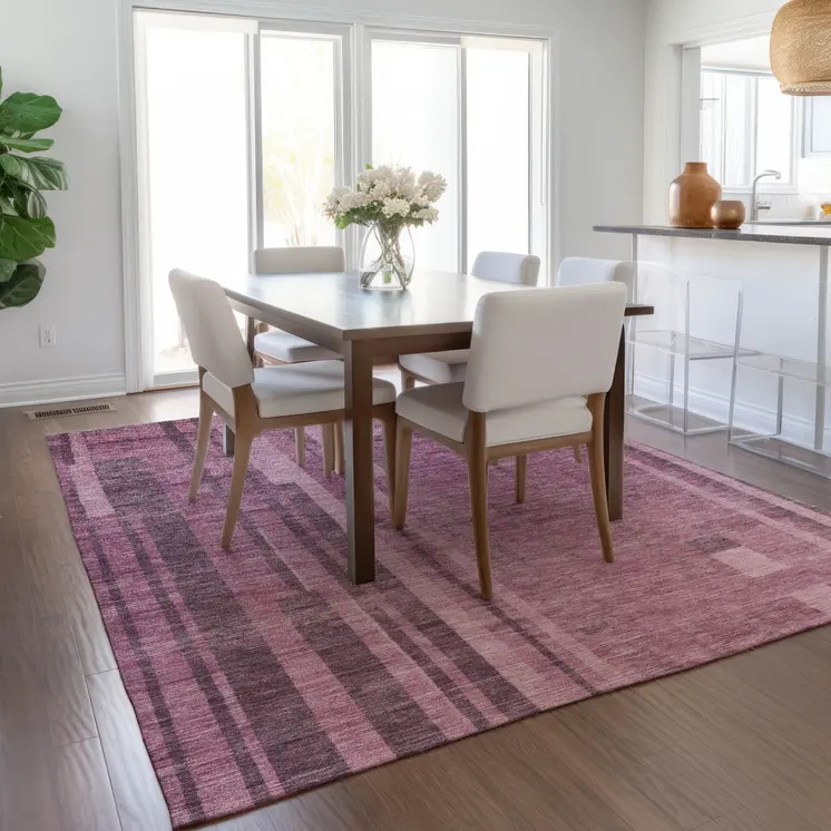 3' X 5' Blush And Brown Striped Washable Indoor Outdoor Area Rug