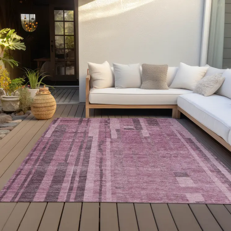 3' X 5' Blush And Brown Striped Washable Indoor Outdoor Area Rug