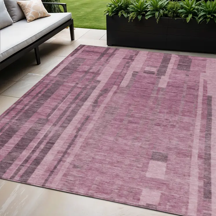 5' X 8' Blush And Brown Striped Washable Indoor Outdoor Area Rug