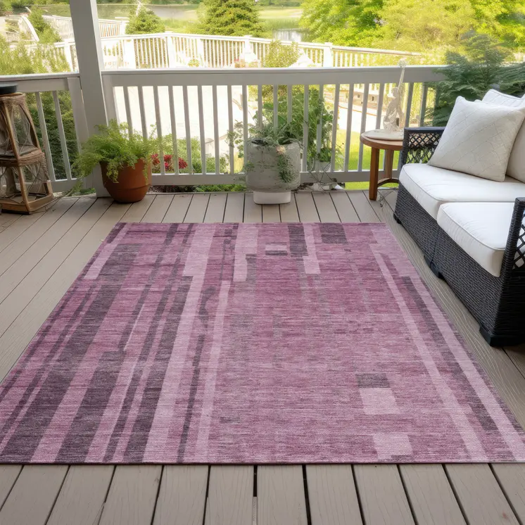 5' X 8' Blush And Brown Striped Washable Indoor Outdoor Area Rug