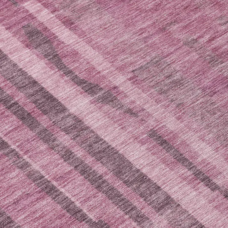 8' Blush And Brown Round Striped Washable Indoor Outdoor Area Rug
