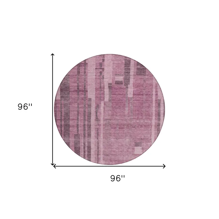 8' Blush And Brown Round Striped Washable Indoor Outdoor Area Rug