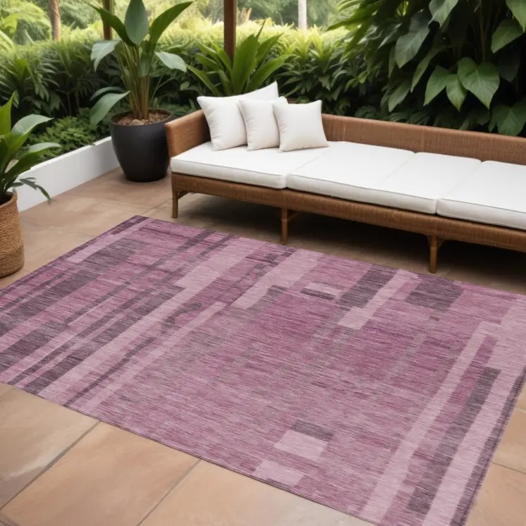 8' X 10' Blush And Brown Striped Washable Indoor Outdoor Area Rug