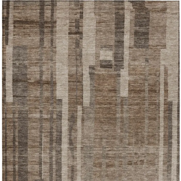 3' X 5' Brown And Beige Striped Washable Indoor Outdoor Area Rug