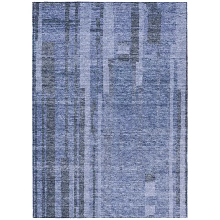 3' X 5' Denim Blue And Charcoal Striped Washable Indoor Outdoor Area Rug