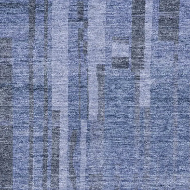 3' X 5' Denim Blue And Charcoal Striped Washable Indoor Outdoor Area Rug