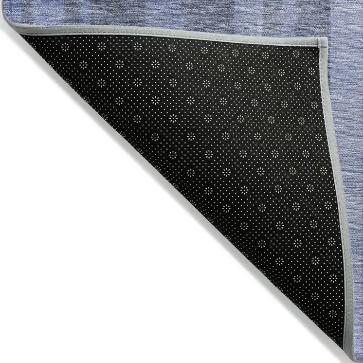 9' X 12' Denim Blue And Charcoal Striped Washable Indoor Outdoor Area Rug