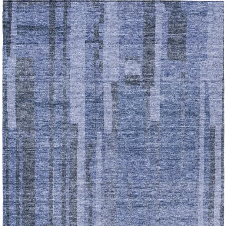 9' X 12' Denim Blue And Charcoal Striped Washable Indoor Outdoor Area Rug
