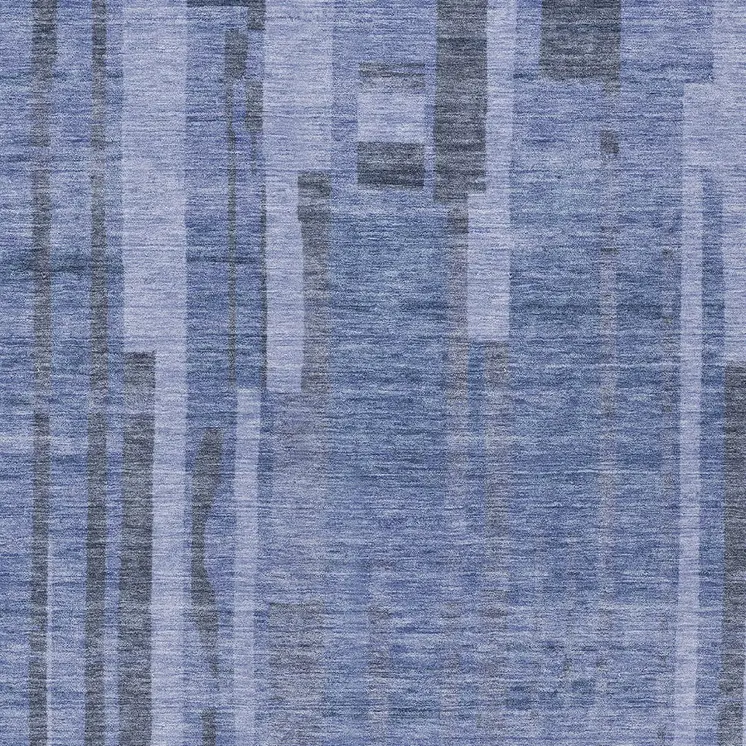 10' X 14' Denim Blue And Charcoal Striped Washable Indoor Outdoor Area Rug