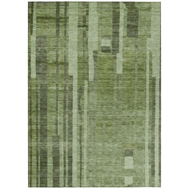 5' X 8' Green And Gray Striped Washable Indoor Outdoor Area Rug