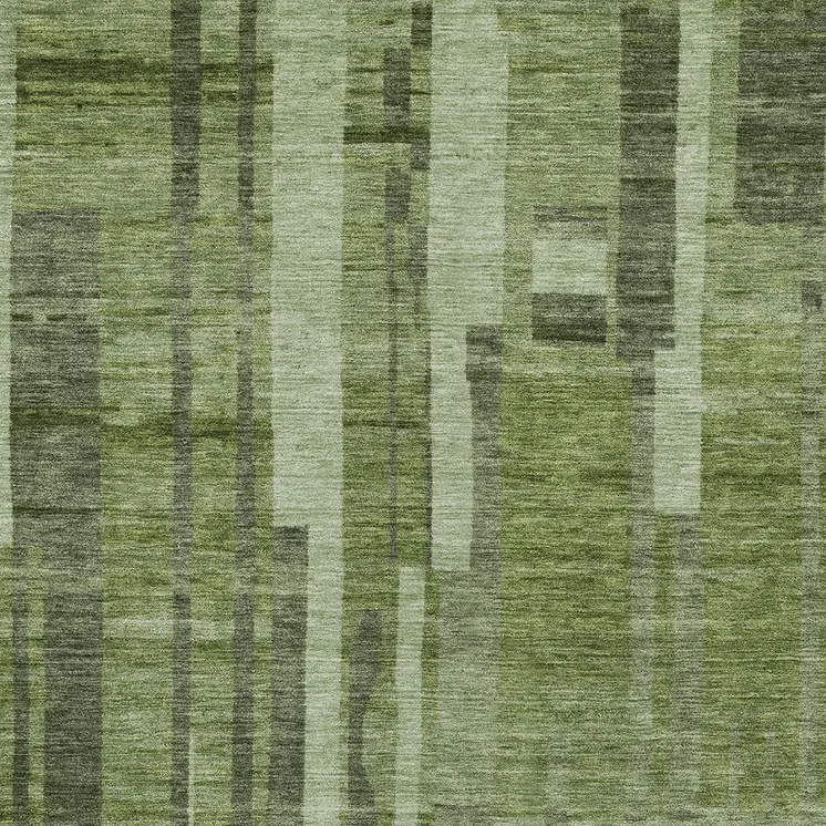 5' X 8' Green And Gray Striped Washable Indoor Outdoor Area Rug