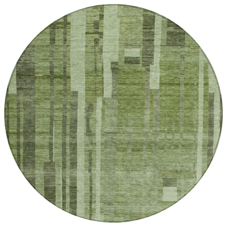 8' Green And Gray Round Striped Washable Indoor Outdoor Area Rug