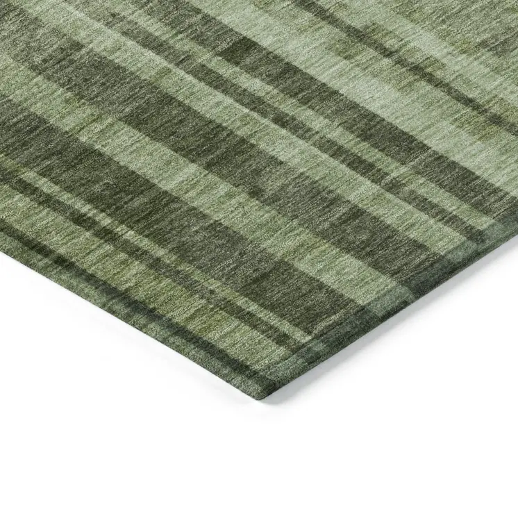 8' Green And Gray Round Striped Washable Indoor Outdoor Area Rug