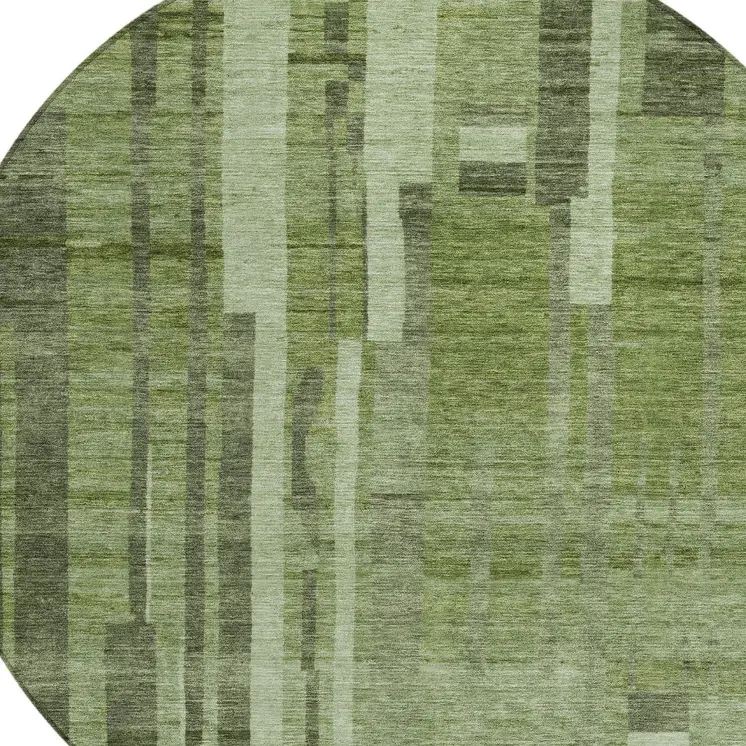 8' Green And Gray Round Striped Washable Indoor Outdoor Area Rug