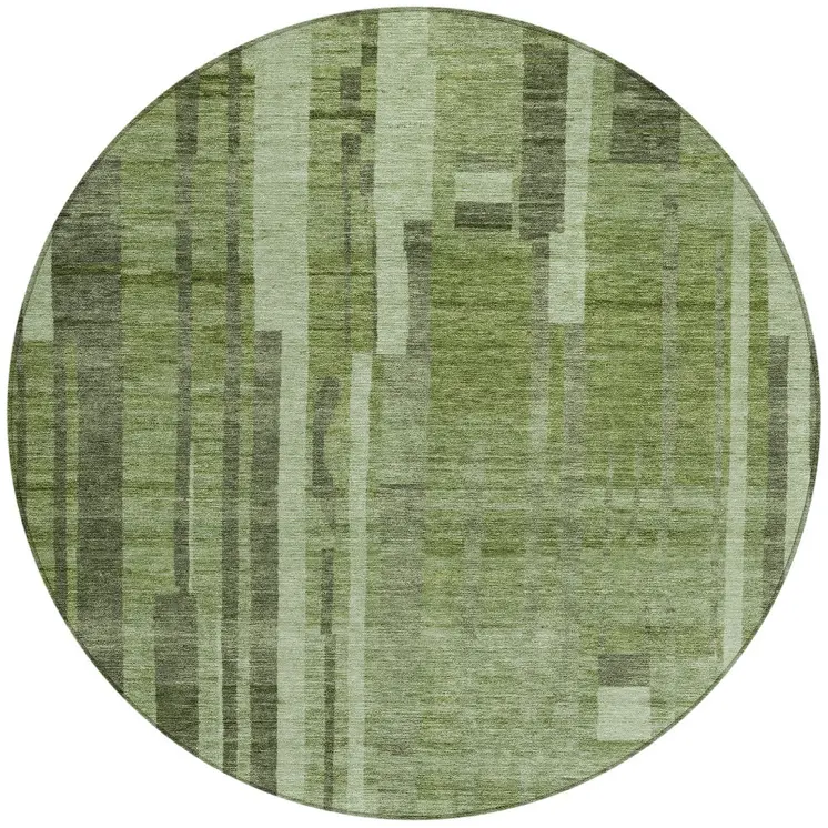 8' Green And Gray Round Striped Washable Indoor Outdoor Area Rug
