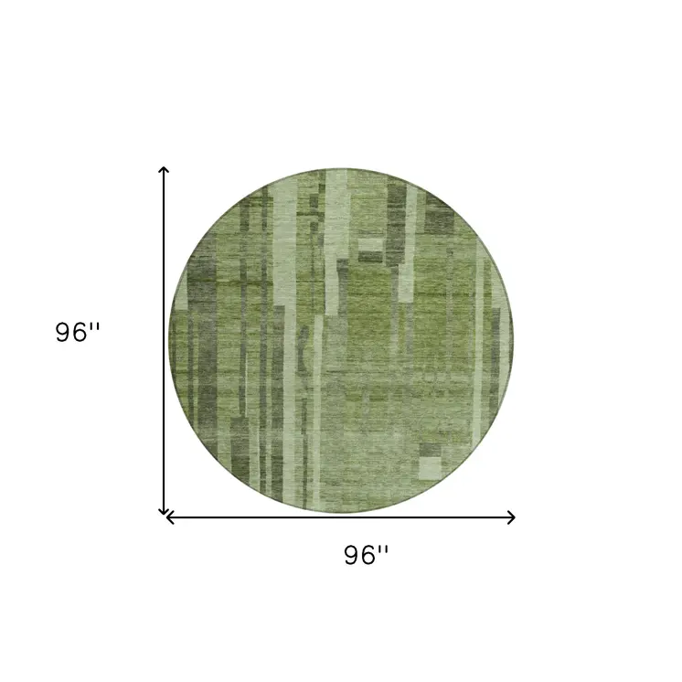 8' Green And Gray Round Striped Washable Indoor Outdoor Area Rug