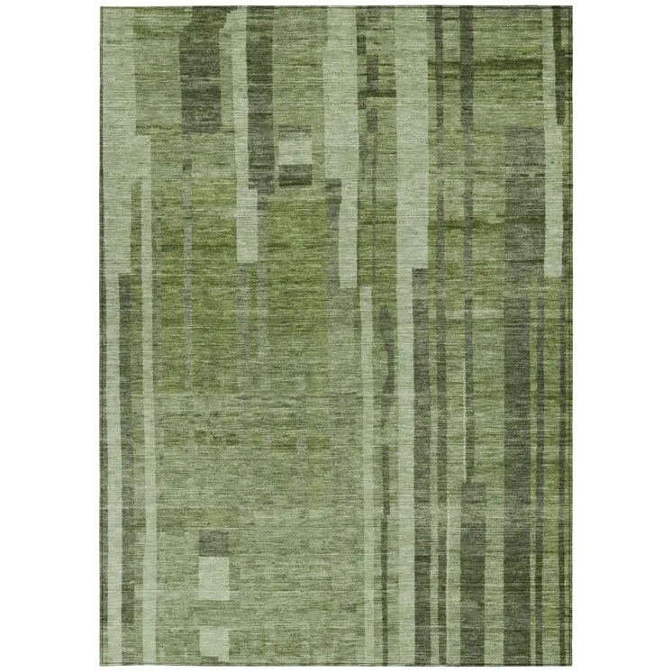 10' X 14' Green And Gray Striped Washable Indoor Outdoor Area Rug