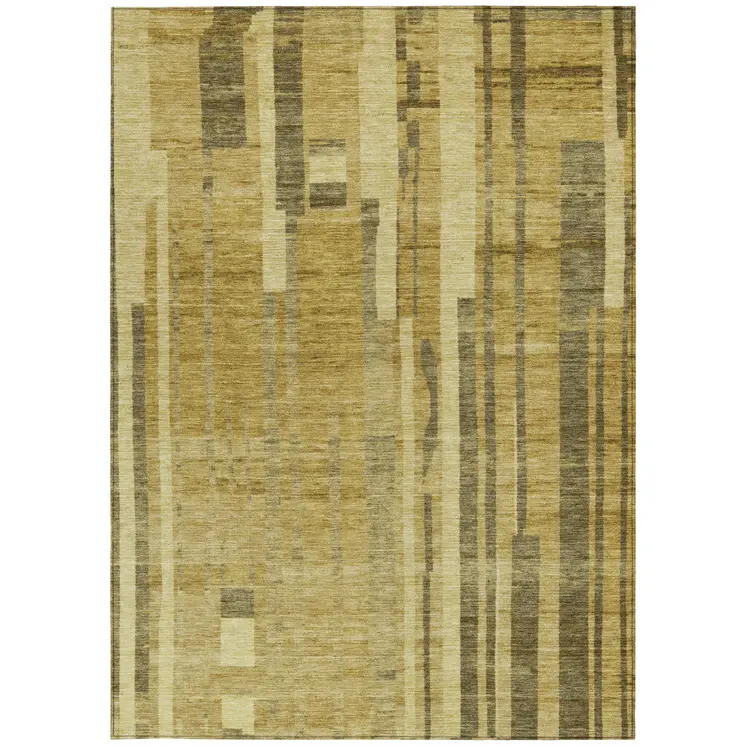 3' X 5' Gold And Dark Brown Striped Washable Indoor Outdoor Area Rug