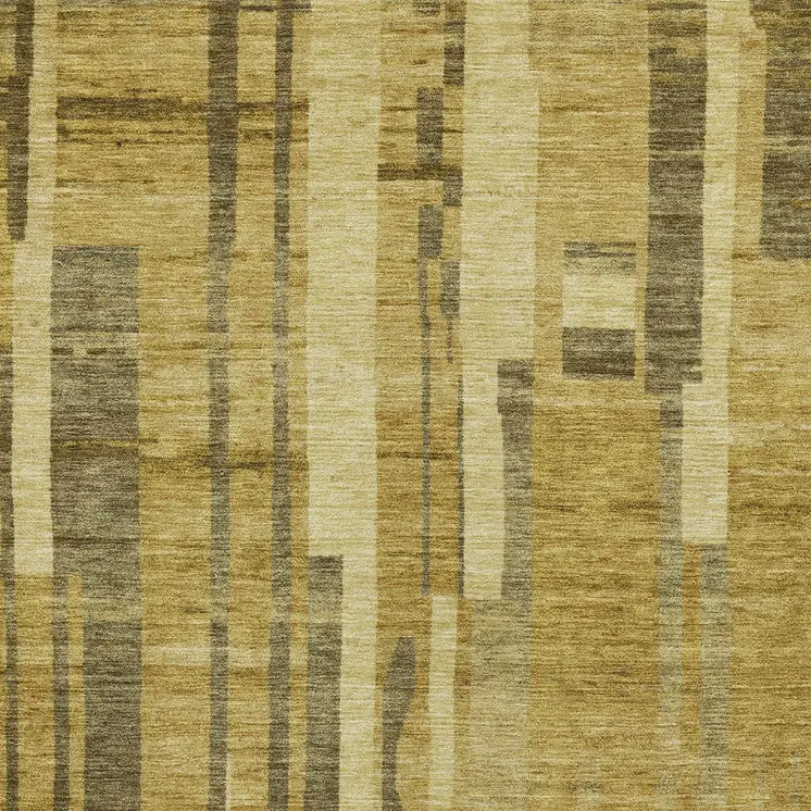 5' X 8' Gold And Dark Brown Striped Washable Indoor Outdoor Area Rug