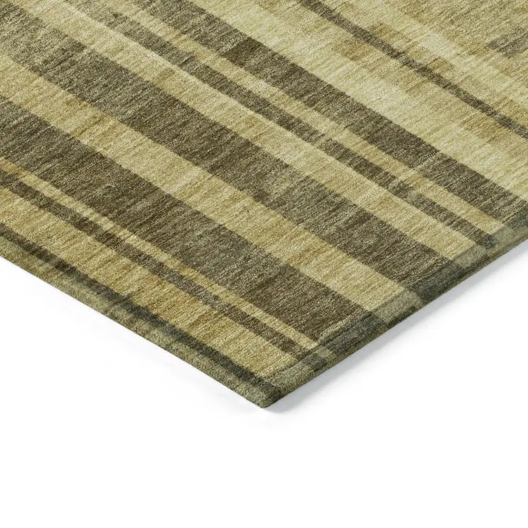 8' Gold And Dark Brown Round Striped Washable Indoor Outdoor Area Rug