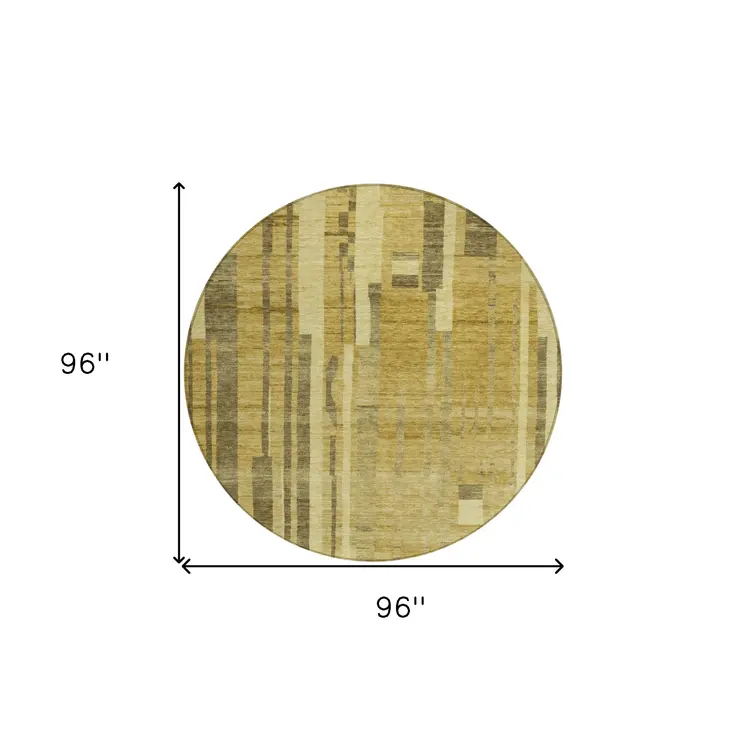 8' Gold And Dark Brown Round Striped Washable Indoor Outdoor Area Rug