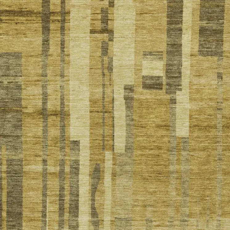 9' X 12' Gold And Dark Brown Striped Washable Indoor Outdoor Area Rug