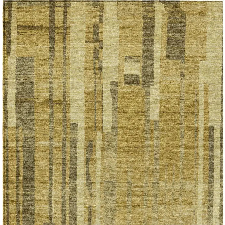 10' X 14' Gold And Dark Brown Striped Washable Indoor Outdoor Area Rug