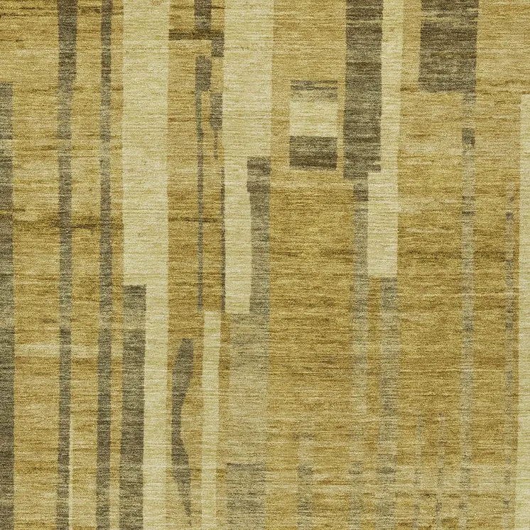 10' X 14' Gold And Dark Brown Striped Washable Indoor Outdoor Area Rug
