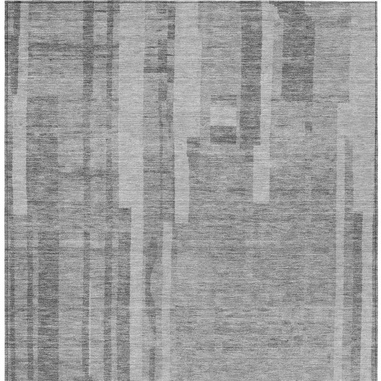 3' X 5' Gray And Silver Striped Washable Indoor Outdoor Area Rug