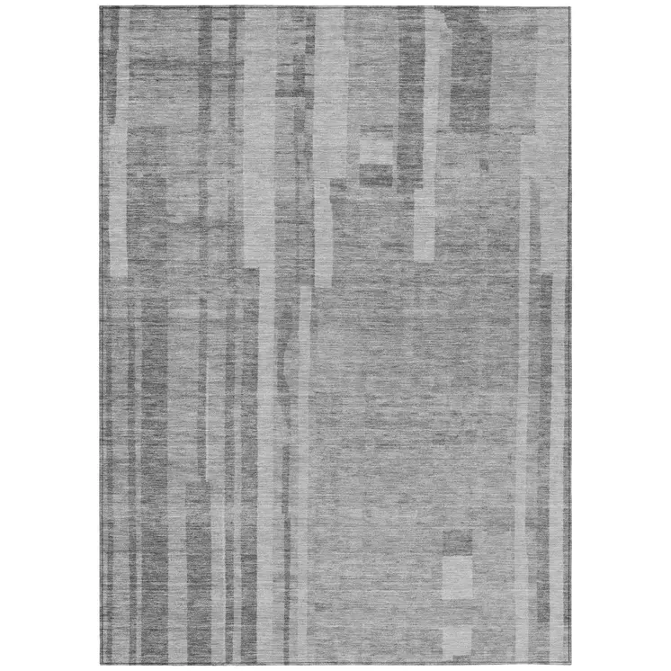 8' X 10' Gray And Silver Striped Washable Indoor Outdoor Area Rug